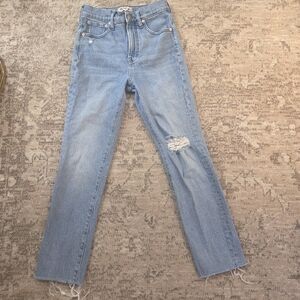 Madewell Perfect Vintage Jean Sz 25 High Rise Distressed Raw Hem Stretch